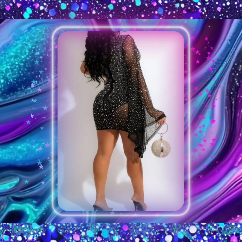 Mesh Rhinestone One Shoulder Dresses