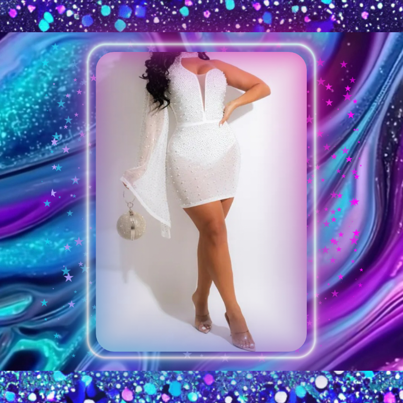 Mesh Rhinestone One Shoulder Dresses
